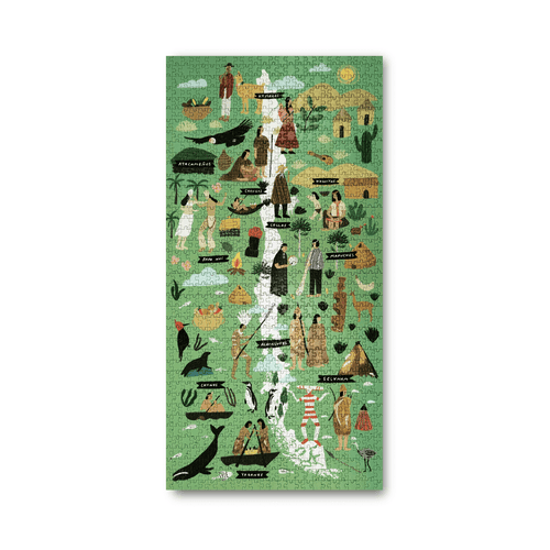 puzzle de mil piezas mapa pueblos originarios chilenos, hitos culturales naturaleza ilustrada, para regalo o souvenir