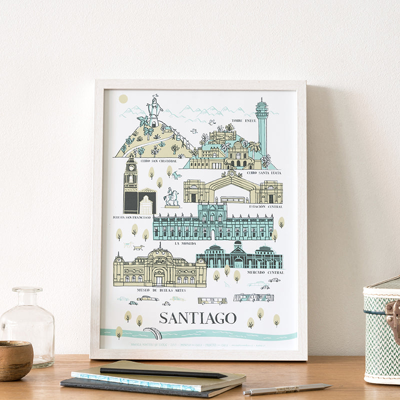 Afiche Santiago Patrimonial beige menta 30 x 40