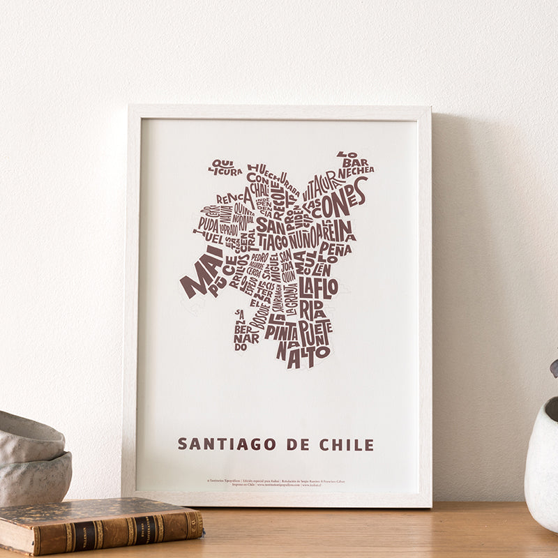 Afiche Santiago tipográfico burdeo 30 x 40