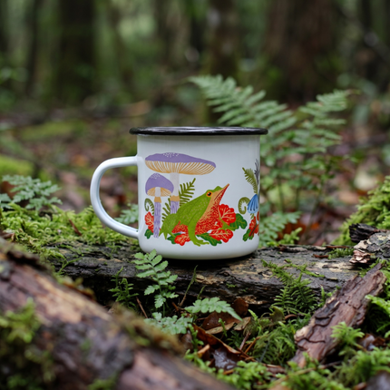 Tazón enlozado La Otra Romi inspirados en la flora y fauna nativa, la corriente de humboldt, el desierto florido y la selva valdiviana bosque templado ranita de darwin huedhued taza tazones cup mug 