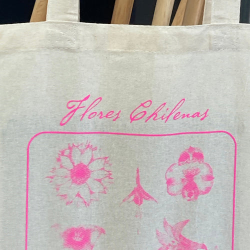 bolsa tote bag flores chilenas Flora Nativa algodón rosa fluor 