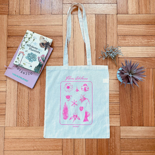 bolsa tote bag flores chilenas Flora Nativa algodón rosa fluor 
