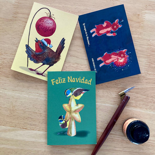 tarjeta navideña greeting card navidad carta tarjetón christmas card fauna animales nativa chilena pudú sietecolores chucao animal chileno chile felicidades año nuevo pascua