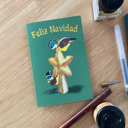 tarjeta navideña greeting card navidad carta tarjetón christmas card fauna animales nativa chilena pudú sietecolores chucao animal chileno chile felicidades año nuevo pascua