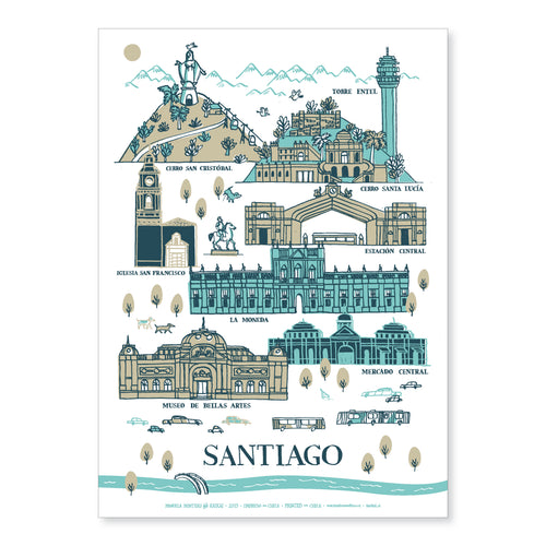Afiche Santiago Patrimonial beige menta 30 x 40