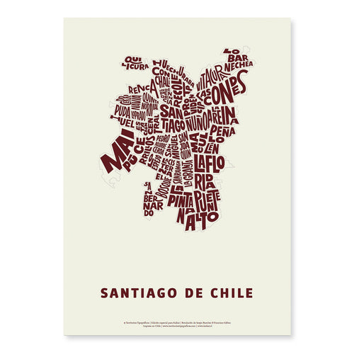 Afiche Santiago tipográfico burdeo 30 x 40