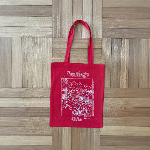 bolsa roja de tela santiago de Chile hitos urbanos 