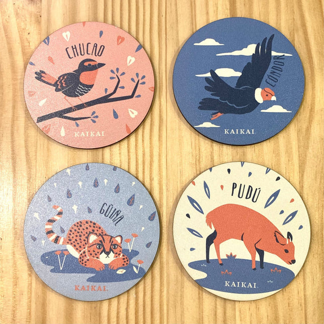 posavasos mdf madera posavaso decoracion regalo pudu güiña ballena condor animales chilenos animal fauna naturaleza