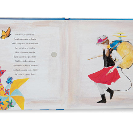 libro album sonoro chinchinera niña organillero arte callejero tambor platillo libro de sonidos