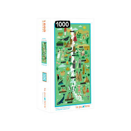 puzzle de mil piezas mapa pueblos originarios chilenos, hitos culturales naturaleza ilustrada, para regalo o souvenir