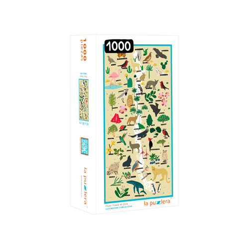 puzzle de mil piezas flora y fauna chilena, naturaleza ilustrada, para regalo o souvenir