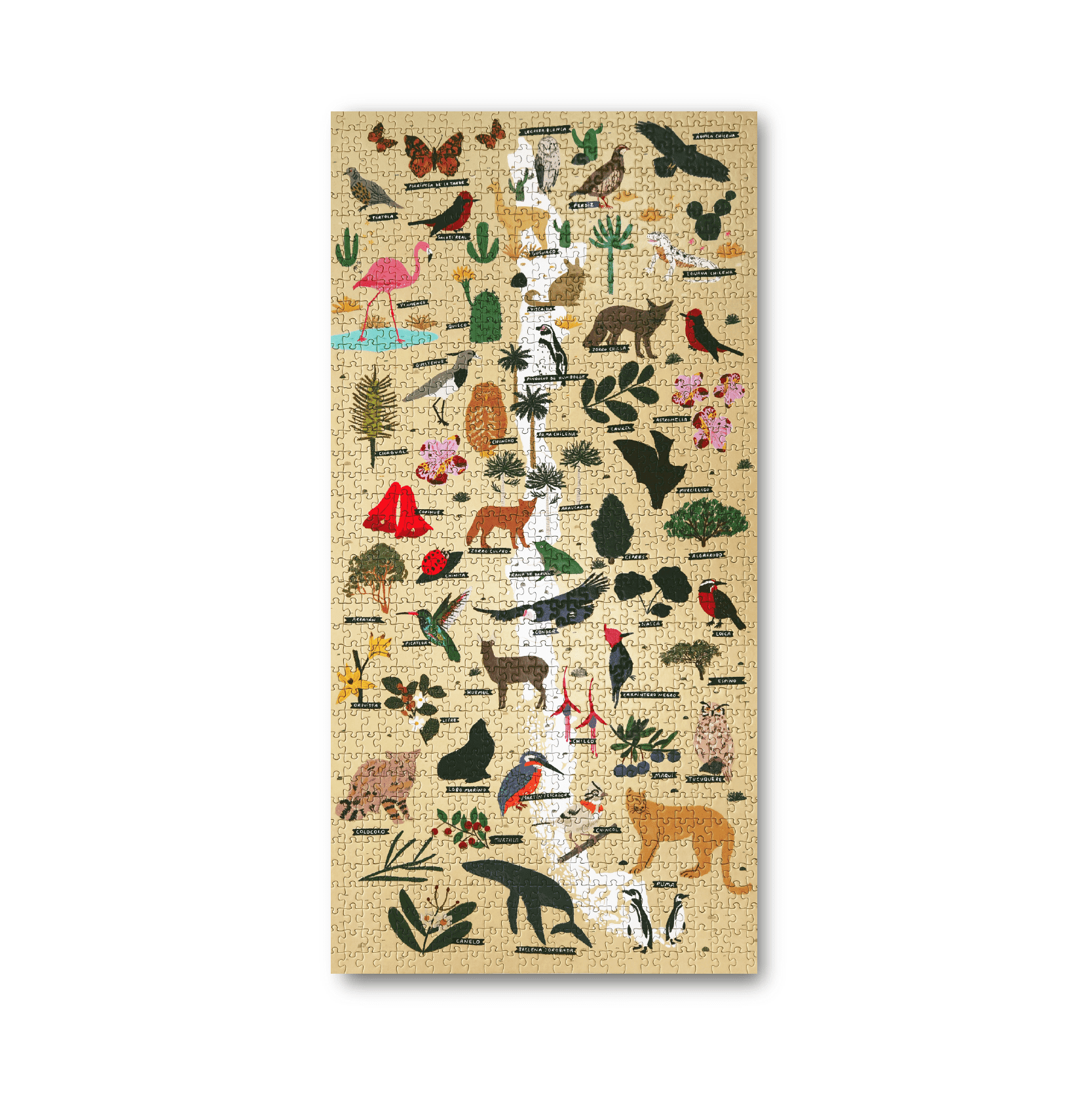 puzzle de mil piezas flora y fauna chilena, naturaleza ilustrada, para regalo o souvenir