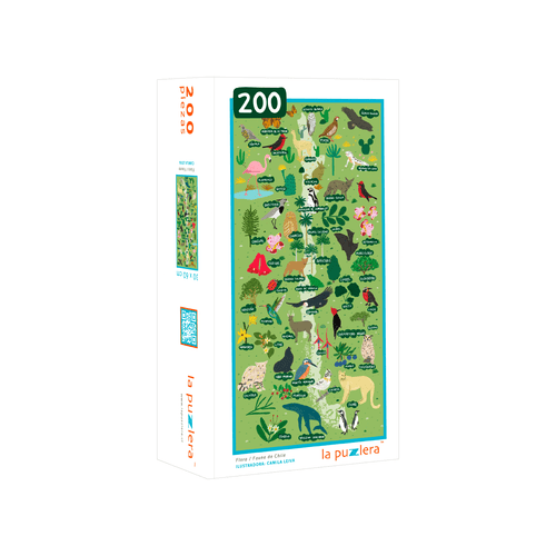 puzzle infantil de doscientas piezas flora y fauna chilena, naturaleza ilustrada, para regalo o souvenir
