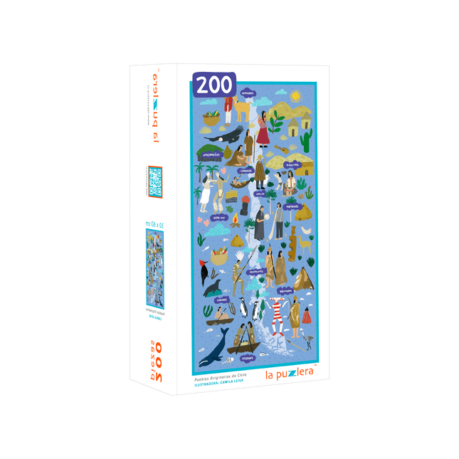 puzzle infantil de doscientas piezas pueblos originarios chilenos, cultura,naturaleza ilustrada, para regalo o souvenir