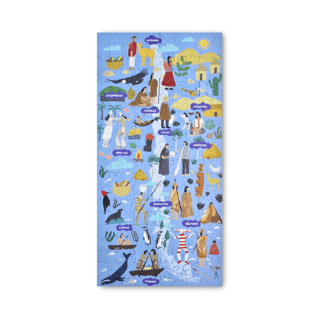 puzzle infantil de doscientas piezas pueblos originarios chilenos, cultura,naturaleza ilustrada, para regalo o souvenir