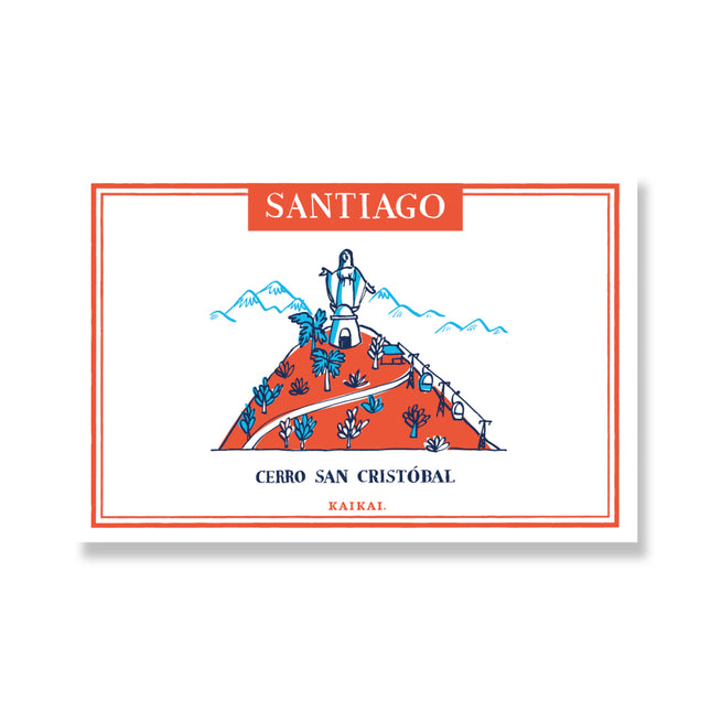 postal Santiago patrimonial hitos cultura cerro san Cristobal cerro santa lucia bellas artes palacio la moneda mercado central decoración ilustracion